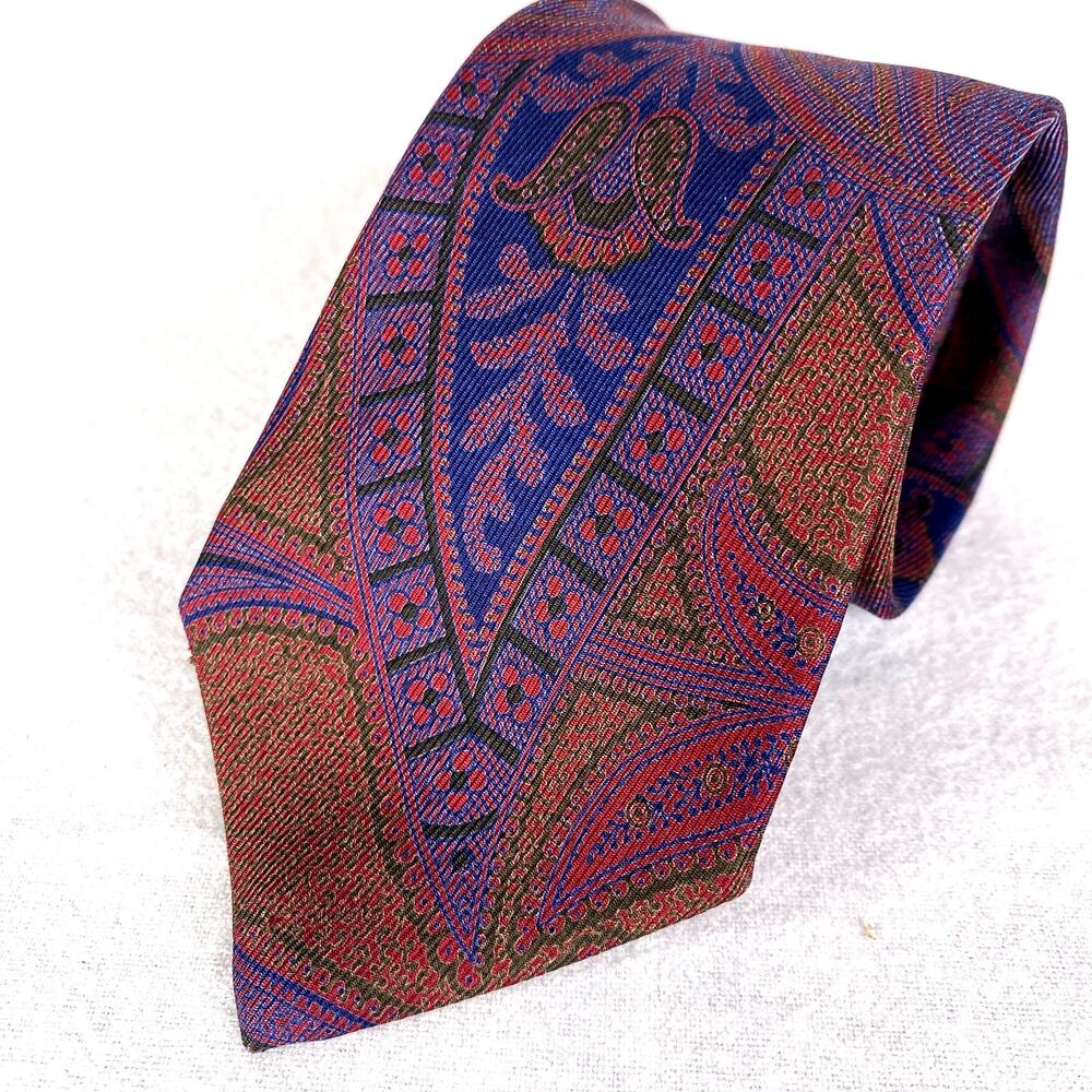 Vintage Fumagalli's Spain Paisley Print Necktie Blue Gold 100% Silk 3" Wide
